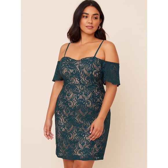 Sequin Hearts Dresses & Skirts - Womens Off the‎ shoulder dress Size 11 Green Lace Mermaid Party Coquette